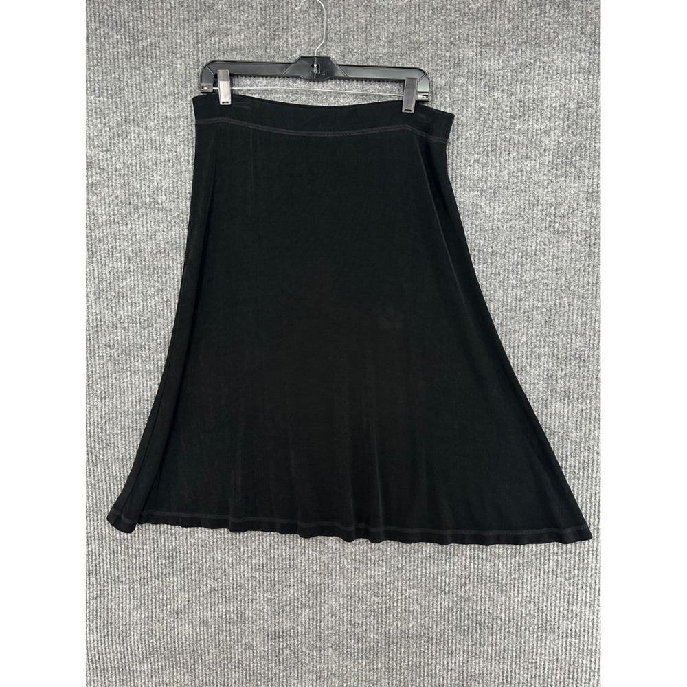 Chico's Travelers Skirt Women Size 2 Black Excellent A-Line Midi Elastic Waist